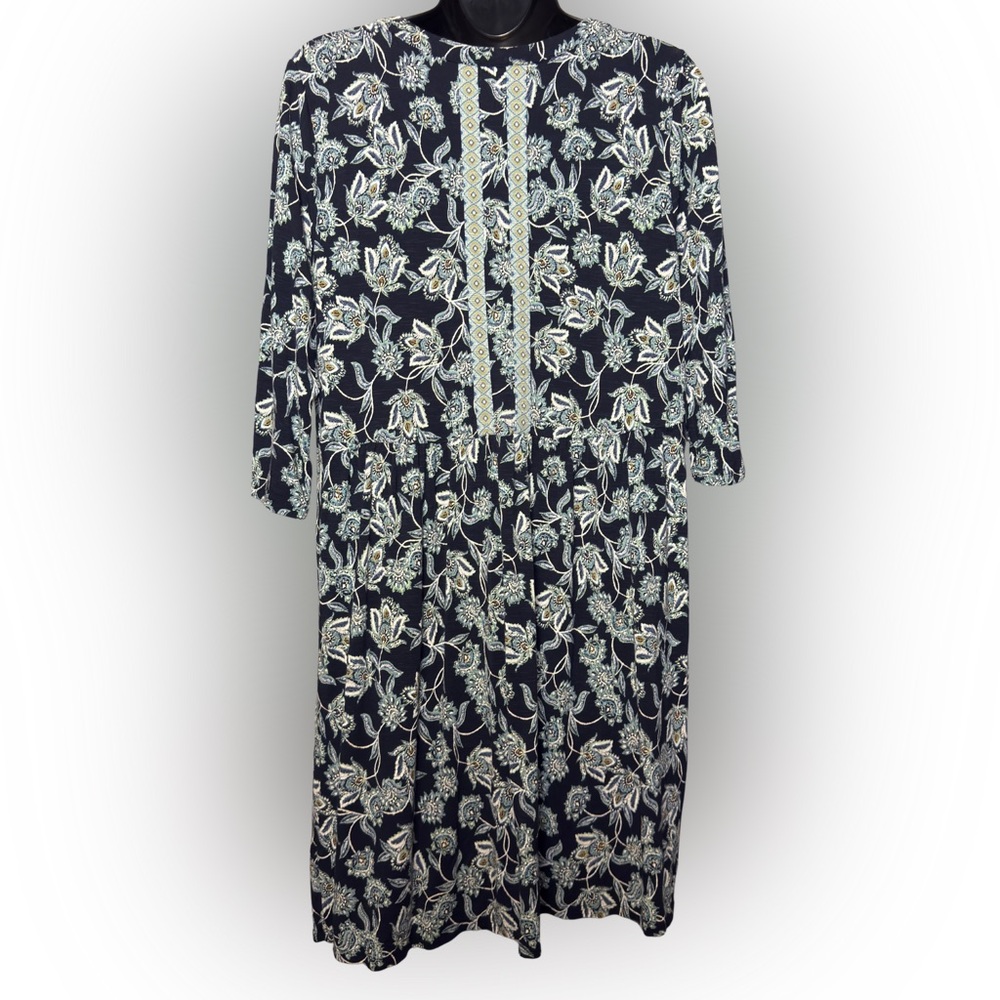 J. Jill Black and Cream Floral Long Sleeve Dress